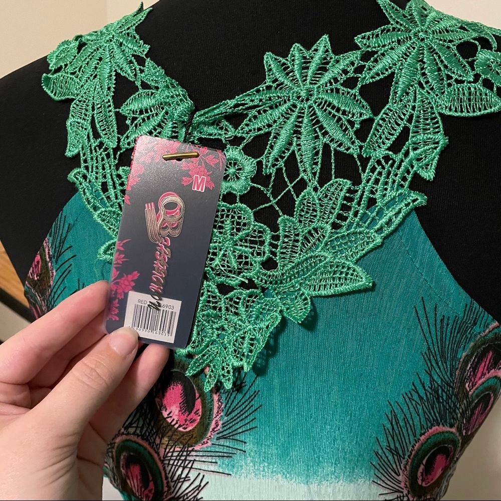 NWT Green Peacock Print Dress - Picture 4 of 4
